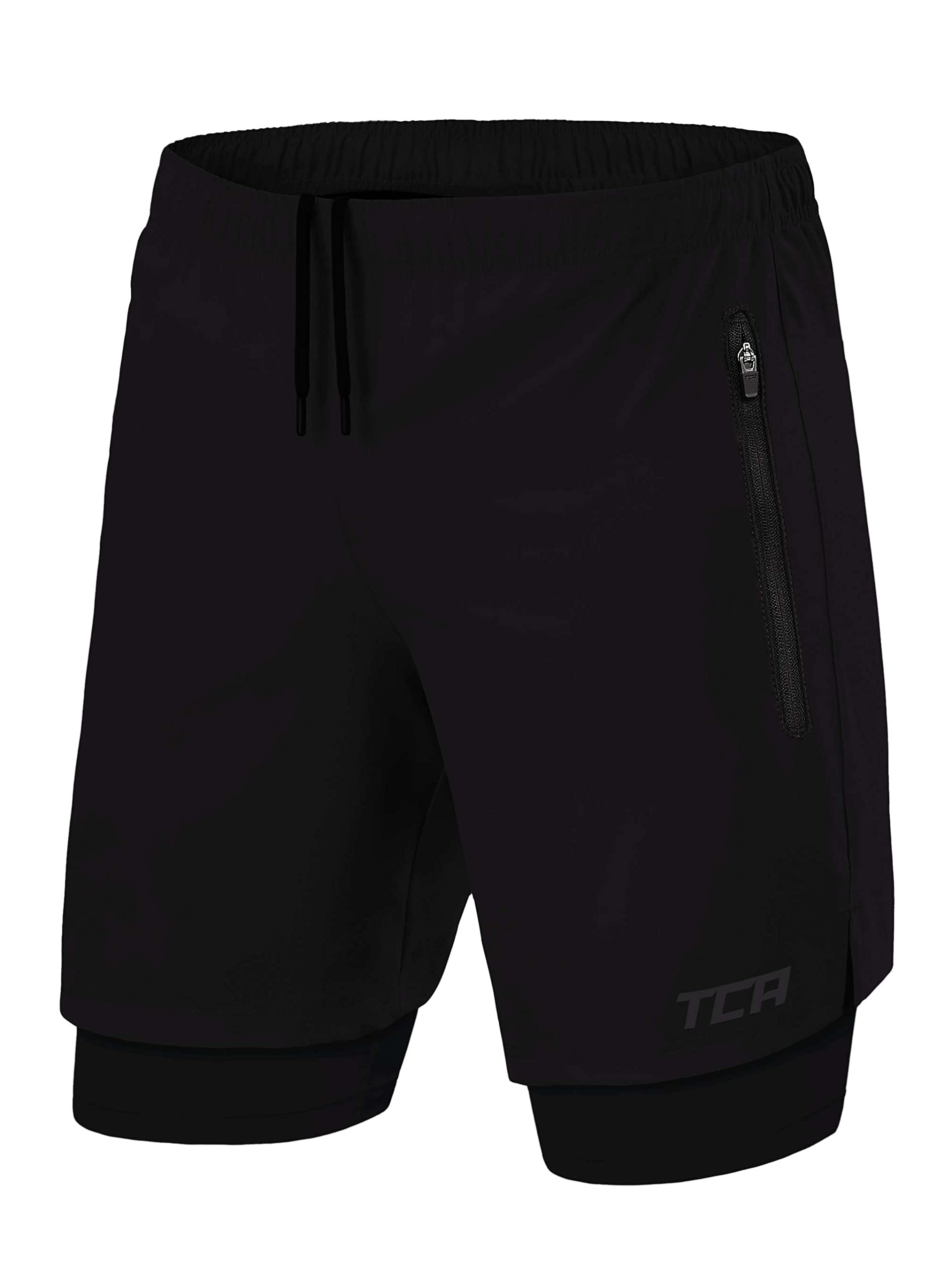 TCA Ultra Laufhose Herren 2 in 1 Kurze Sporthose Trainingsshorts Laufshorts mit integrierter Kompressionshose und 2X Reißverschlussfach