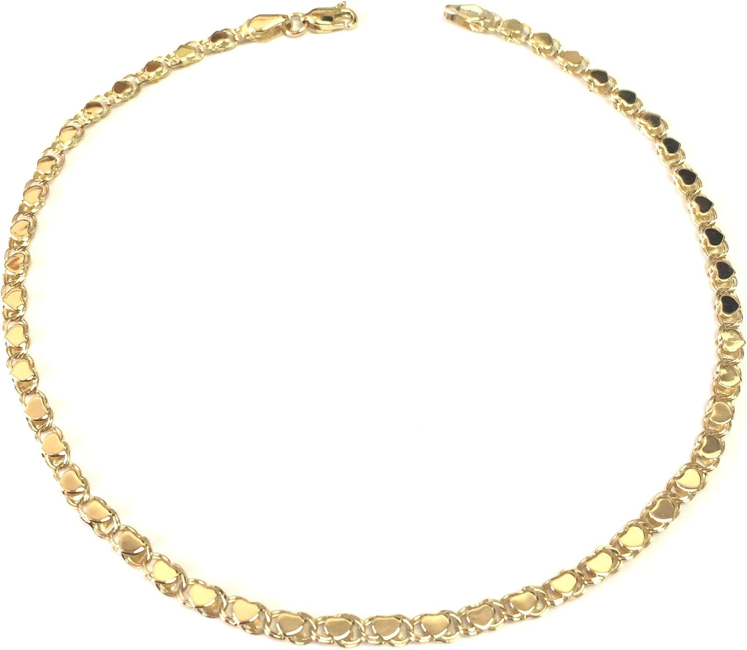 Jewelry Affairs 14k Yellow Real Gold Diamond Cut Hearts Chain Anklet, 10"
