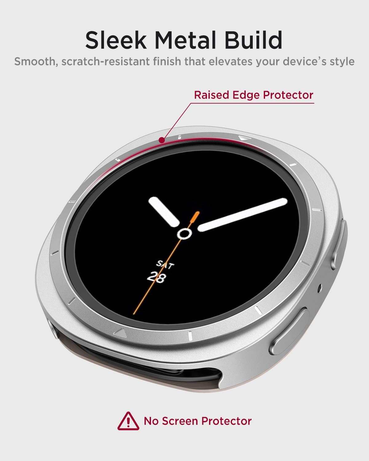Miimall Metal Case for Galaxy Watch 8 44mm Case, [Without Screen Protector] Stainless Steel Protective Bezel Bumper Frame + Hard PC Back Cover for Samsung Galaxy Watch8 for Women Men, Silver-White