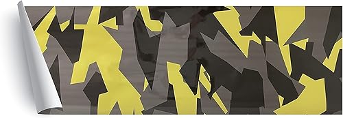 Vinilo de camuflaje geométrico amarillo negro y gris brillante para automóvil con adhesivo de liberación de aire + kit de herramientas gratis (72 x