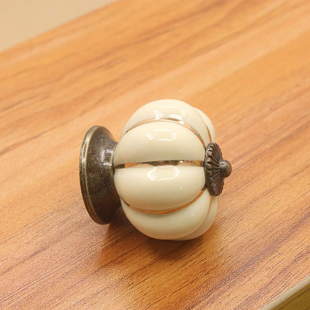 12 Pack Yellow Vintage Ceramic Pumpkin Cabinet Knobs, Drawer Dresser Door Pulls Handles with 3 Kinds of Screws for Kitchen, Cabinets, Cupboard, Bathroom,Wardrobe Closet (12 Pack, Ivory)