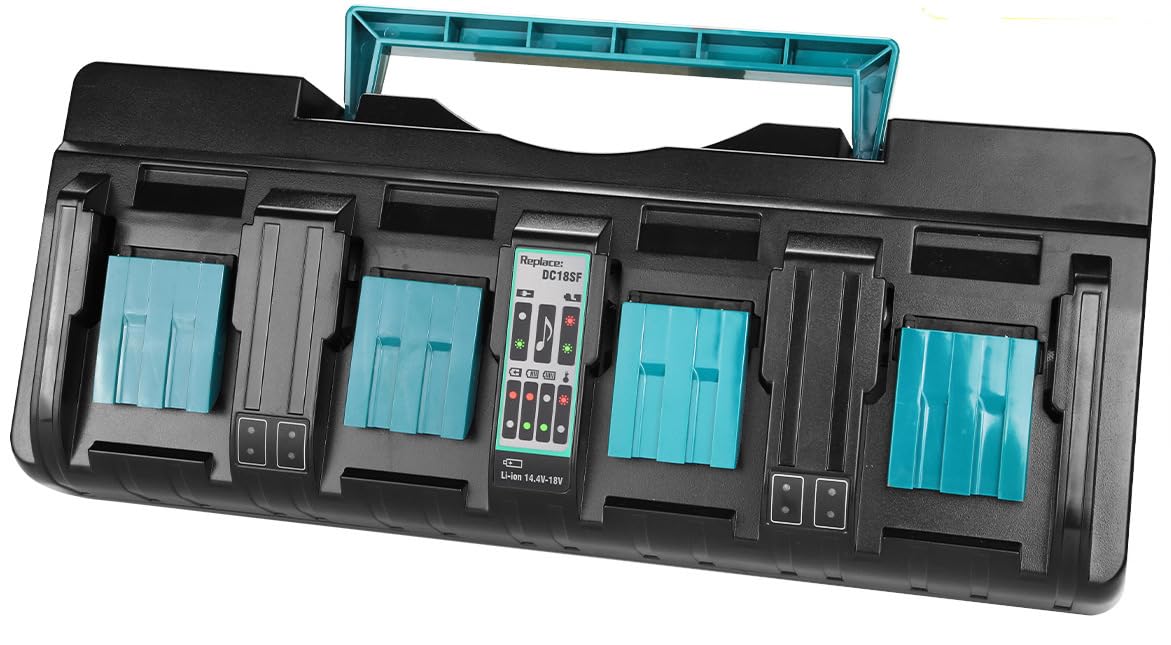 4-Port 18V Lithium-Ionen Ladegerät DC18SF für Makita 14.4V-18V Lithium Akku BL1830 BL1840 BL1850 BL1860 BL1815 BL1430, für Makita DC18SF DC18RC DC18RD DC18RA Schnellladegerät