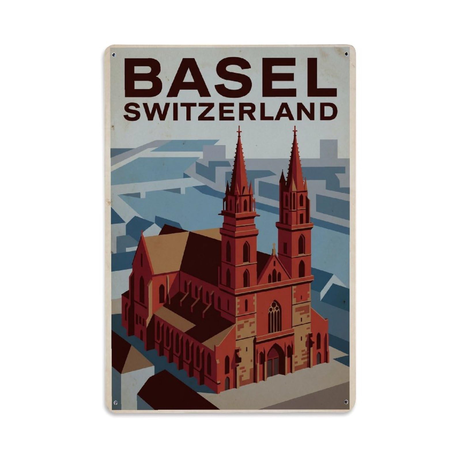 Switzerland Basel Travel Metal Tin Sign Plaque Wall Decor for Cafe, Club Bar, Office, Garden Metal Poster 8x12Inch