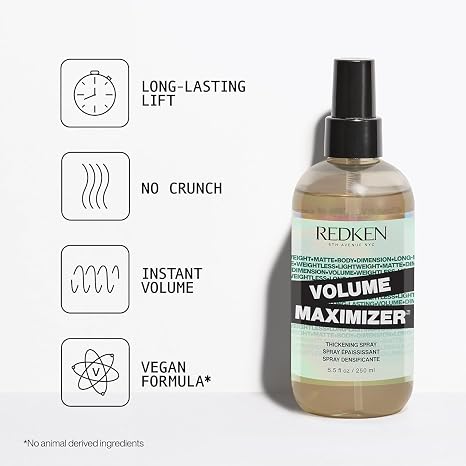 Redken Volume Maximizer Thickening Spray Weightless Volumizing Spray For All Hair Types, Adds Flexible Volume and Body, For Thicker-Looking Hair