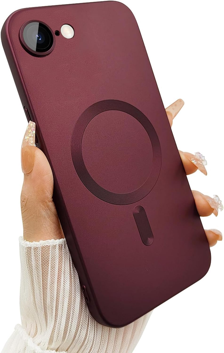 DIZORO Magnetic Case for iPhone 17e / iPhone 16e Case [Compatible with MagSafe][Built-in Camera Lens Protector] Slim Soft Silicone Bumper Shockproof Metallic Luster Back Cover Phone Case - Wine-image-27