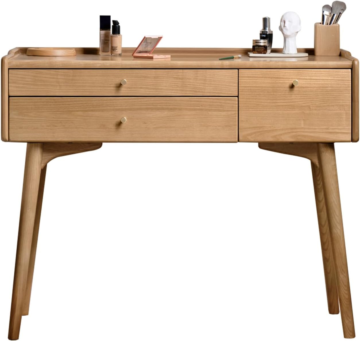 Solid Wood Small Vanity Stool Chair, High-Rebound Sponge Seat, Easy Assembly Makeup Chair, Footstool for Bedroom, Dining Room, Entryway, Natural Oak