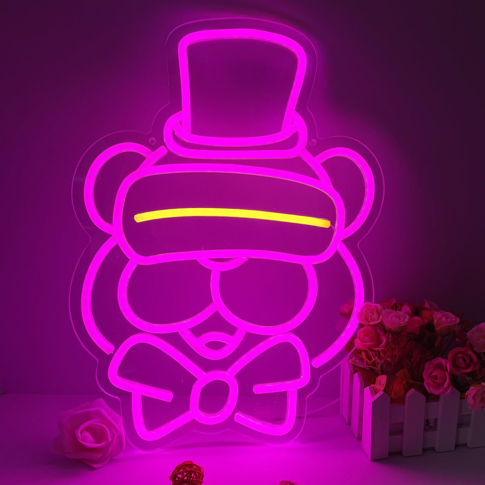 GTOTd Purple Pink Bear Wall Art Lamp Led Neon Sign. Christmas Classroom Bedroom Decor Gift Merch Party Supplies for Sign Wall Decorative USB Powered Night Light Living Room Shop Bar
