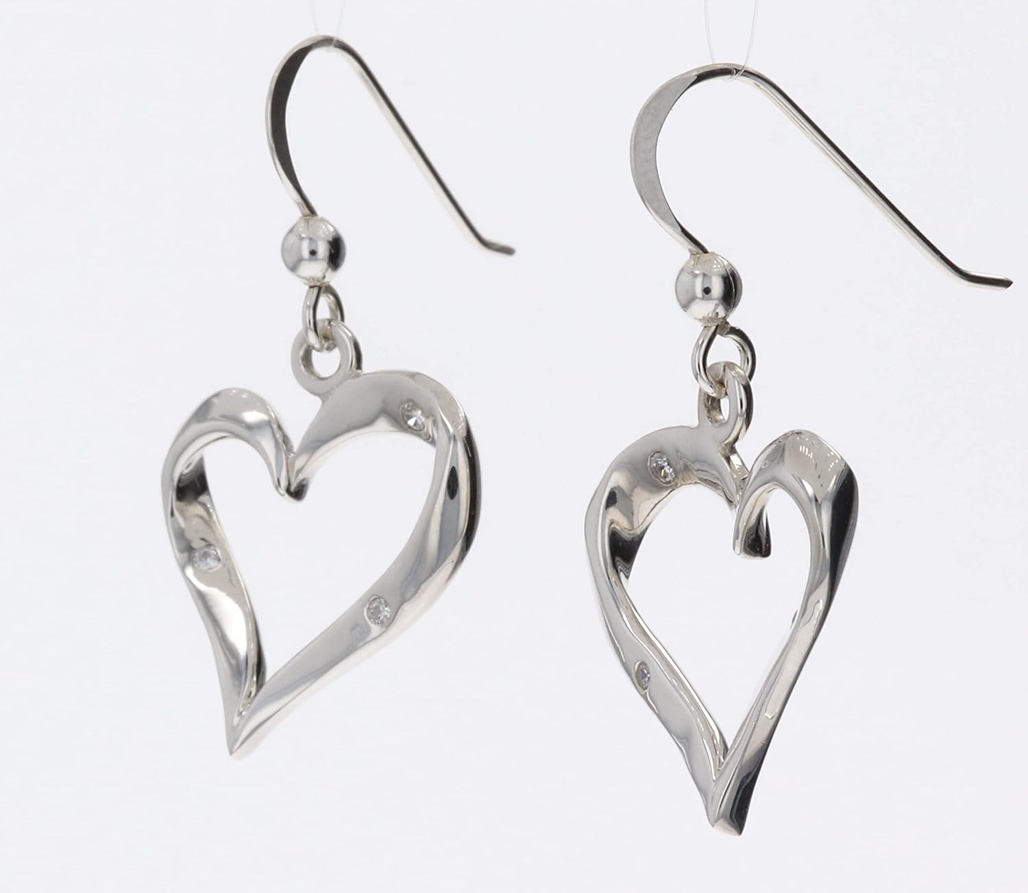 Jewelry Trends Sterling Silver Ribbon Heart Dangle Earrings with CZ's - Image 4