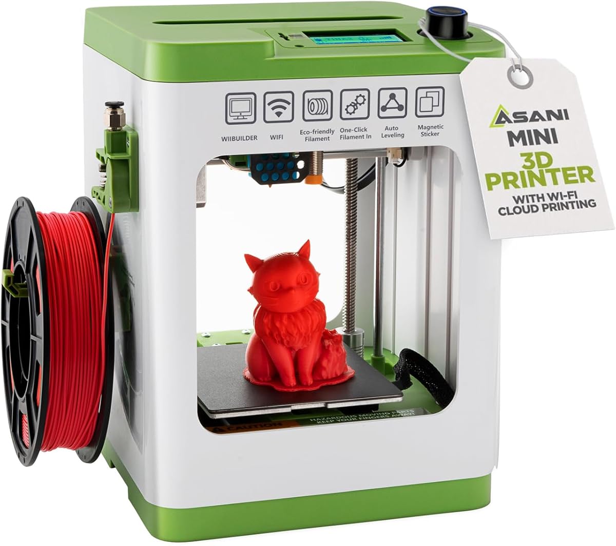 Fully Assembled Mini 3D Printer for Kids and Beginners - Complete Starter Kit with Auto Leveling 3D Printing Machine, 10M PLA Filament, and SD Card - WiFi 3D Home Printer for MAC Windows Linux (Green)