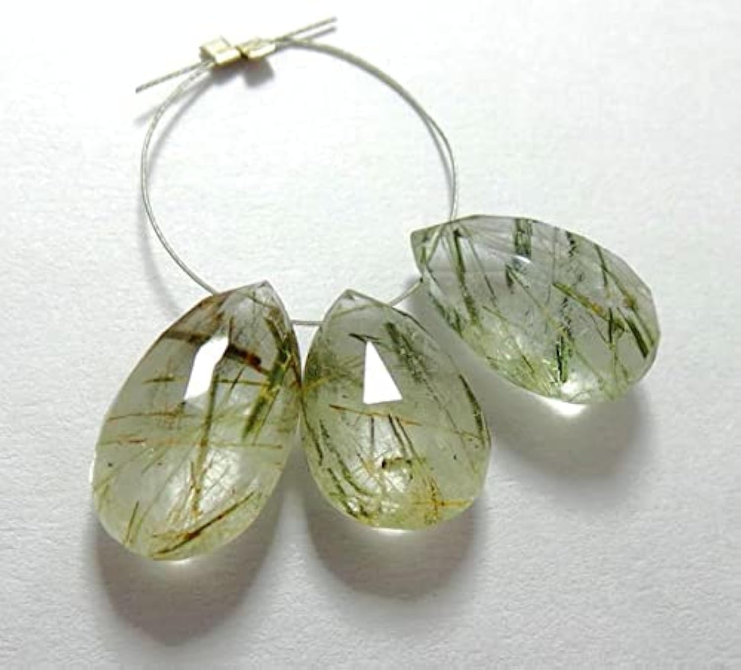 Quartz rutilé vert naturel poire 16-20mm, cadeau idéal pour créatrice