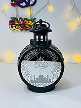 Round lantern with glass , that emits warm lights , Operates on batteries , and a USB cable size: 11*23 cm