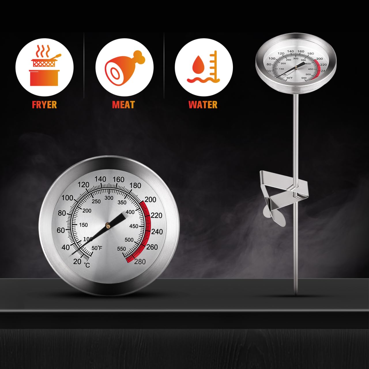 Cabilock Termometro per friggitrice con termometro per carne facilmente leggibile per alimenti per tacchini, barbecue, forno, 23 cm