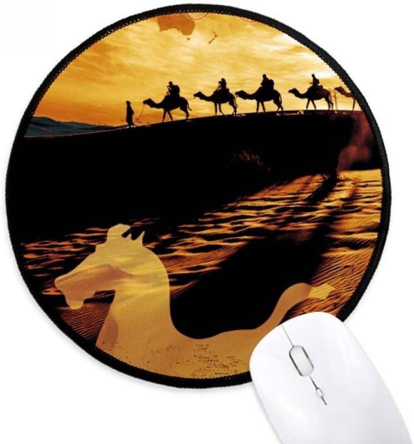 DIYthinker Desert Along The Way to The Silk Road Map Camel Round Non-Slip Mousepads Black Titched Edges Game Office Gift