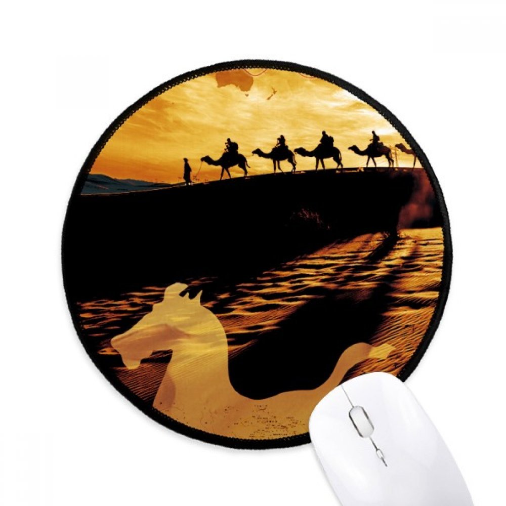 DIYthinker Desert Along The Way to The Silk Road Map Camel Round Non-Slip Mousepads Black Titched Edges Game Office Gift