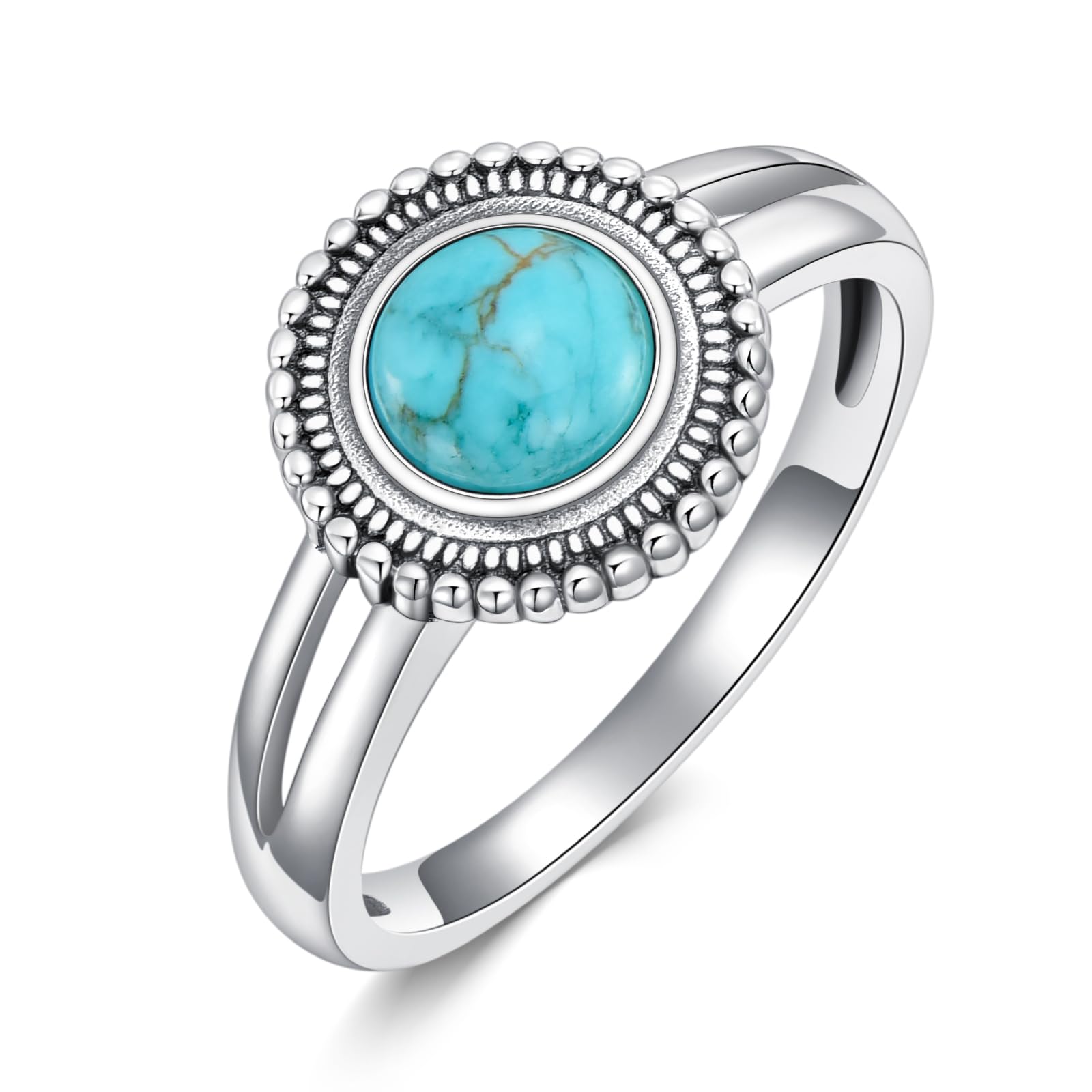 BETHZA Genuine Turquoise Ring for Women 925 Sterling Silver Round Turquoise Navajo Ring Bohemian Boho Jewelry Birthday Christmas Gift for Her Wife Mom