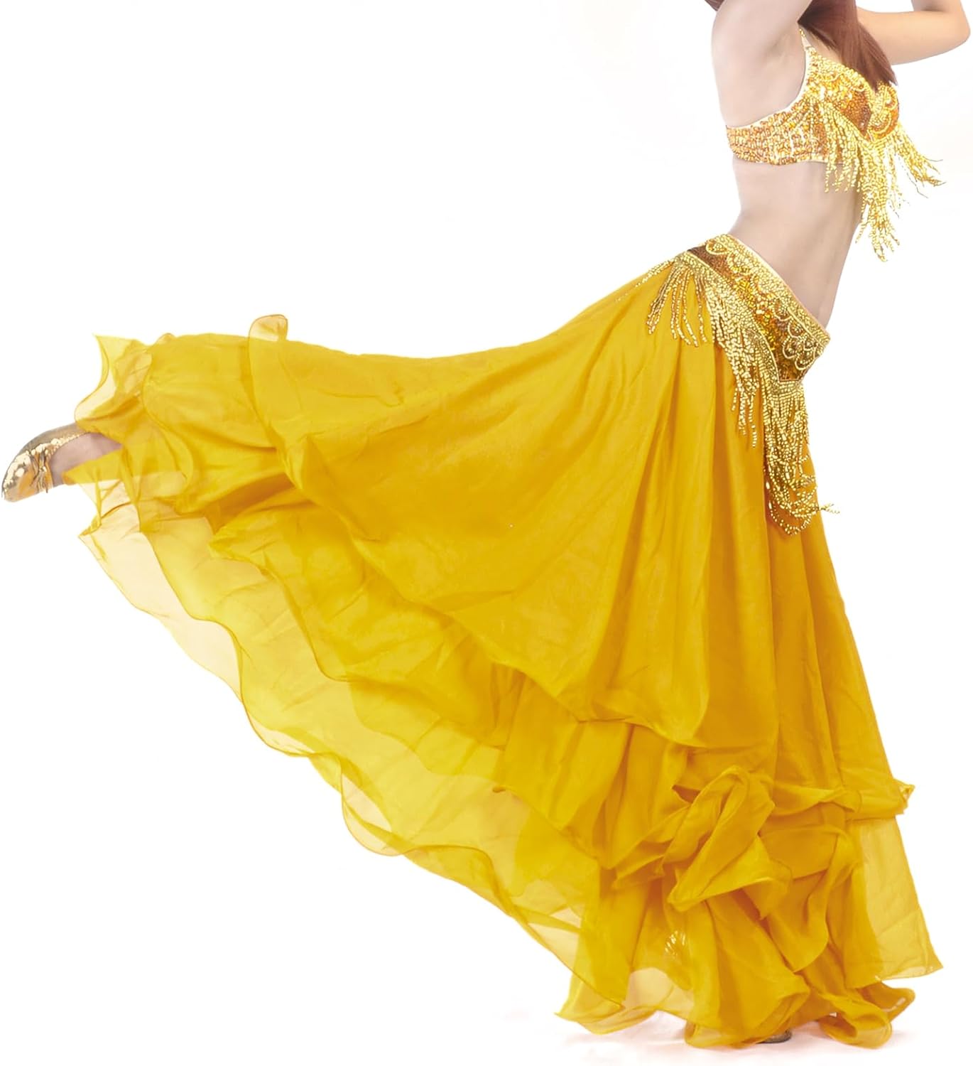 BellyLady Belly Dance Skirt Halloween Tribal Chiffon Tiered Maxi Full Skirt 37.8 Inch Length - Image 5