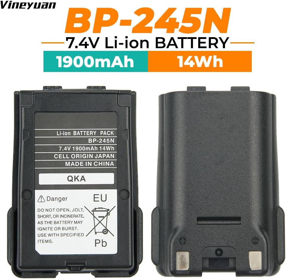 2 Pack BP-245H BP-245N Battery for IC-M71 IC-M72 IC-M73 VHF Radios Li-ion Battery Replacement