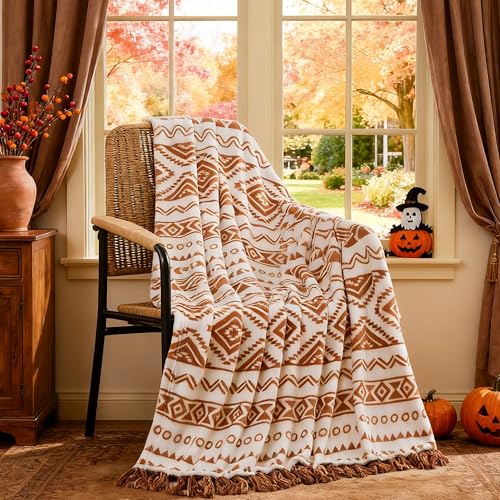 CASAAGUSTO Boho Throw Blanket - Terrcotta Decorative Blankets with Tassel,