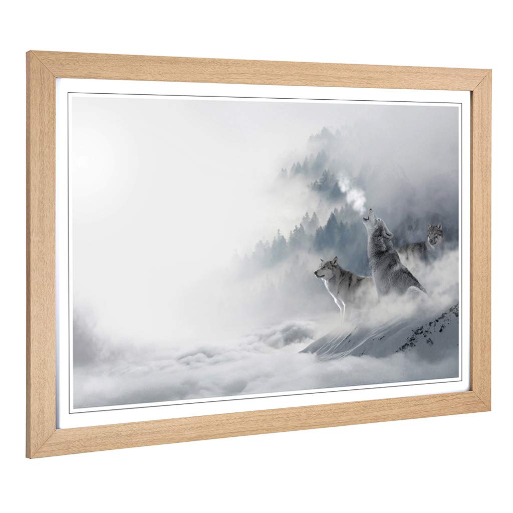 Big Box Art Framed Print of Wolves in The Winter Forest Landscape Design | Wall Art Picture | Home Decor for Kitchen, Living Room, Bedroom, Hallway, Oak, A2 / 24.5x18 Inch / 62x45cm