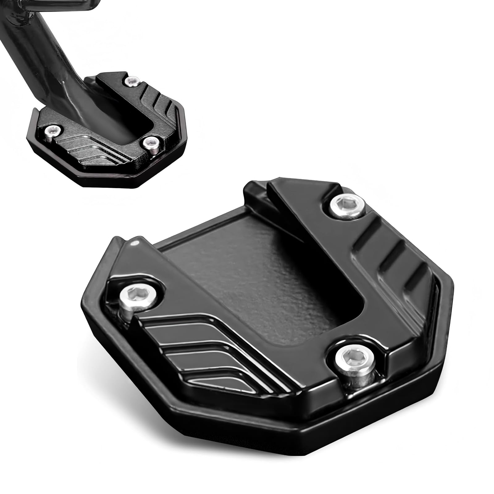 1PC Motorcycle Kickstand Pad, Alloy Anti-Slip Side Stand Extension Plate, Enlarged Bottom Anti-Sink Foot Support, Universal for Most Motorcycles (Black)