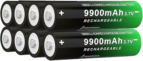 Batería recargable 18650 de 3.7 voltios, batería de 9900 mAh, gran capacidad, 18650 baterías para linternas, timbres (paquete de 8 botones