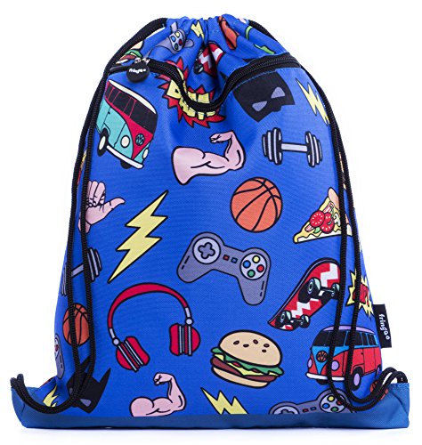 FRINGOO   Bolsa de Cordel para Niños con Bolsillo Frontal con Cremallera Mochila Escolar