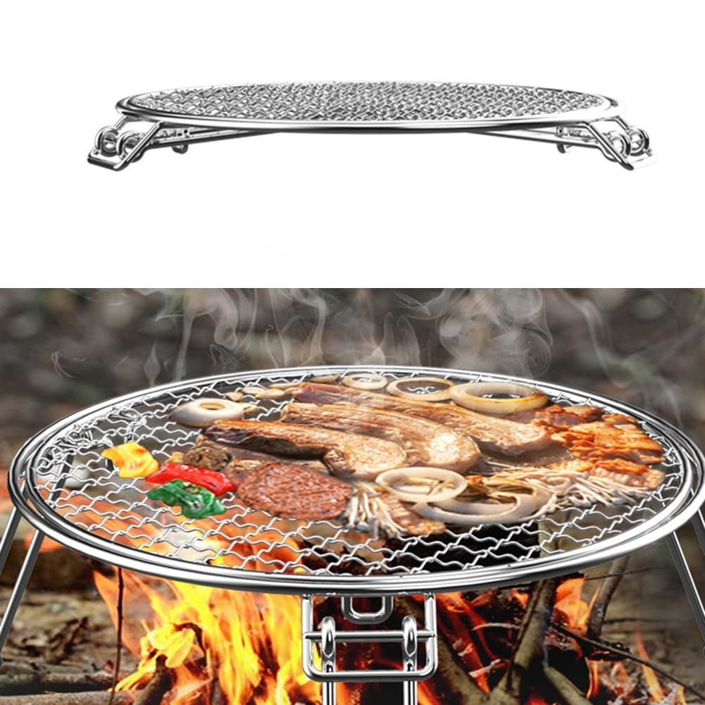 ruszt do grillowania, Stojak na grilla Składany grill kempingowy Siatka piknikowa Grill ognisko 3-nożna okrągła patelnia grillowa do użytku zewnątrz