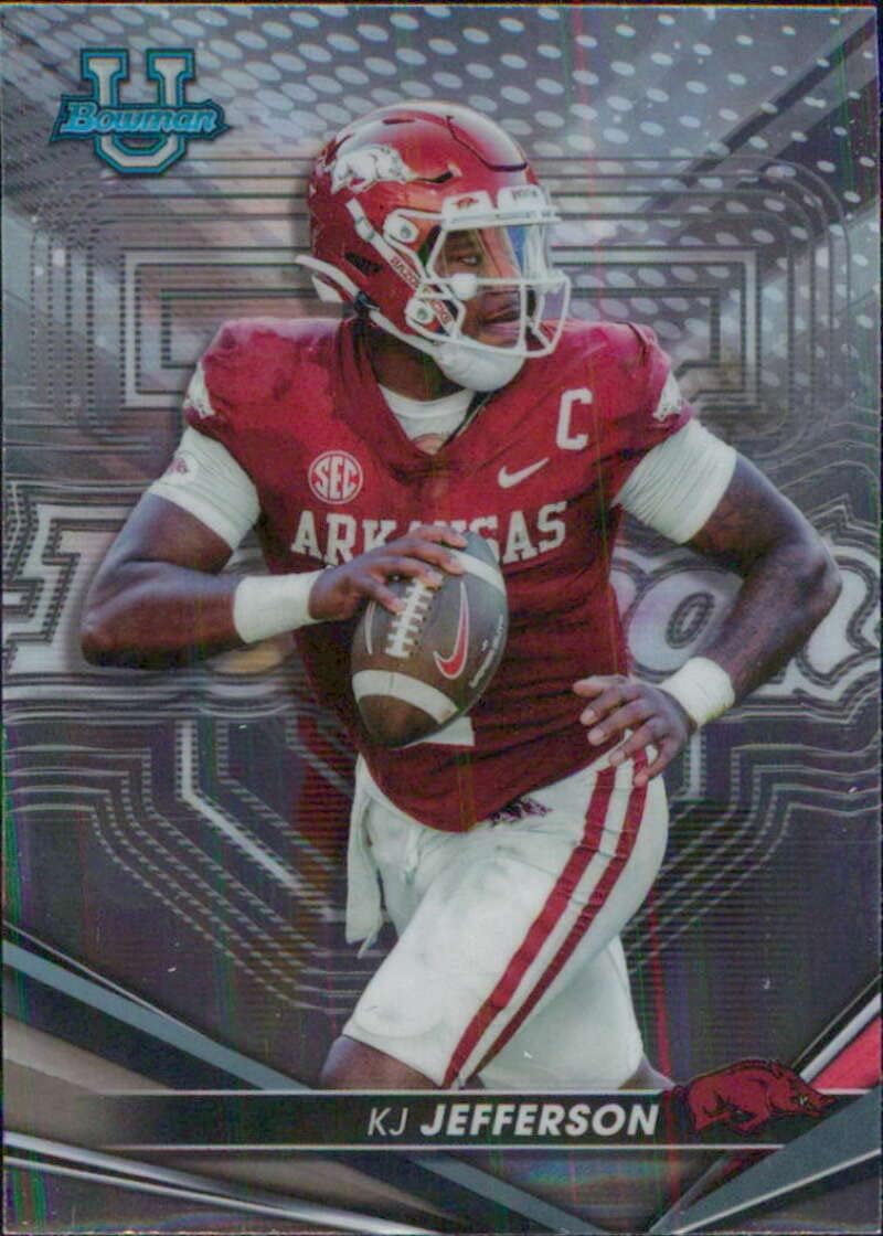 2022-23 Bowman's Best Chrome University #78 KJ Jefferson Arkansas Football Card - GotBaseballCards