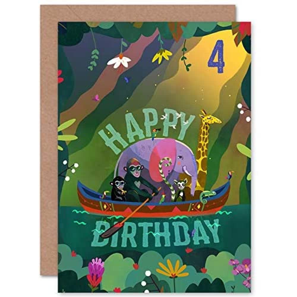 Artery8 Jungle Boat 4th Birthday Card - Green