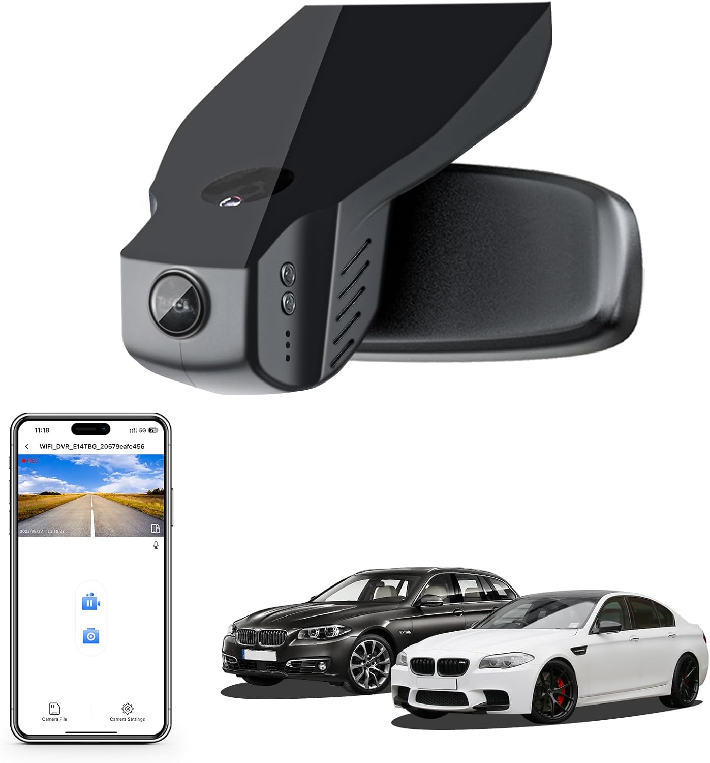 4K Dash Cam for BMW 5 Series Gen6 F07 F10 F11 F18 2014 2015 2016 Select 2017 M5 F10(Model B), OEM Style, 2160P UHD Video, WiFi & APP, 64GB Card