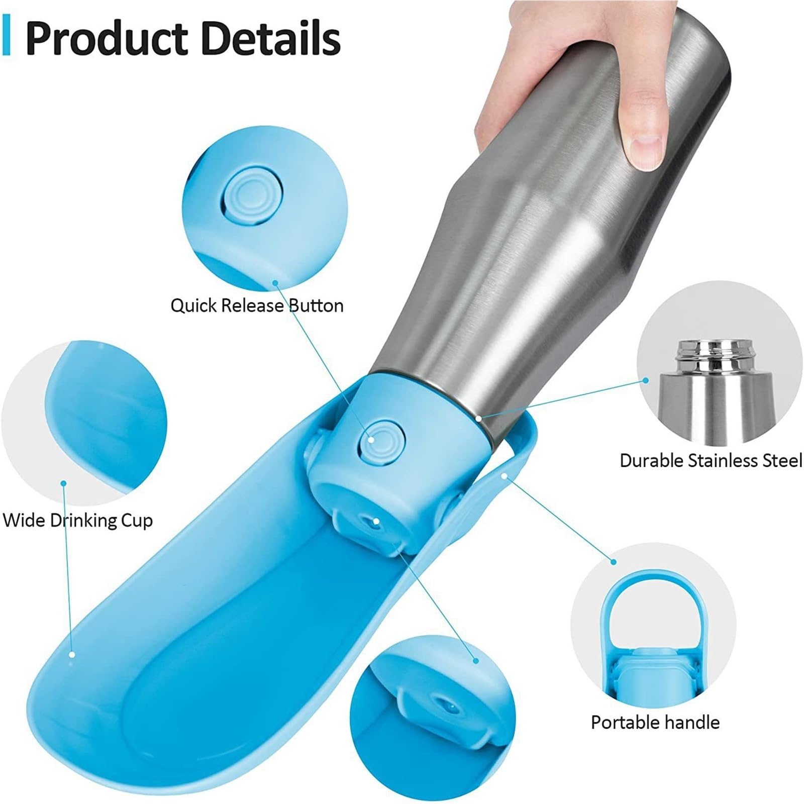 Botella de Agua para Perros Plegable 750ml Dispensador de Agua para Perros Antifugas Sin BPA Material Alimentario para Exterior Senderismo Viaje(Dark Blue)