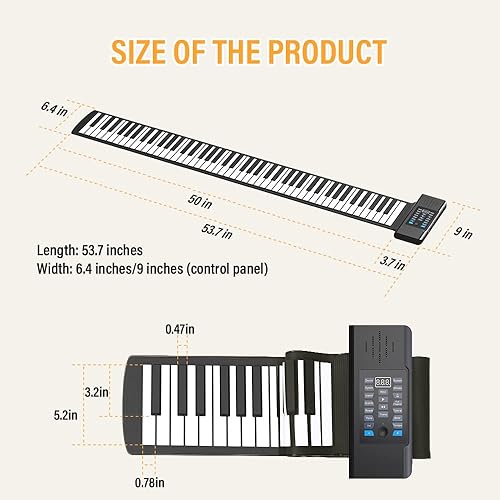 Miniatura 5 de KONIX 88 Keys Roll Up Piano, Upgraded Portable Rechargeable Hand Roll Piano Keyboard, 128 Rhythms, 128 Tones, Roll Out Keyboard Piano with LED