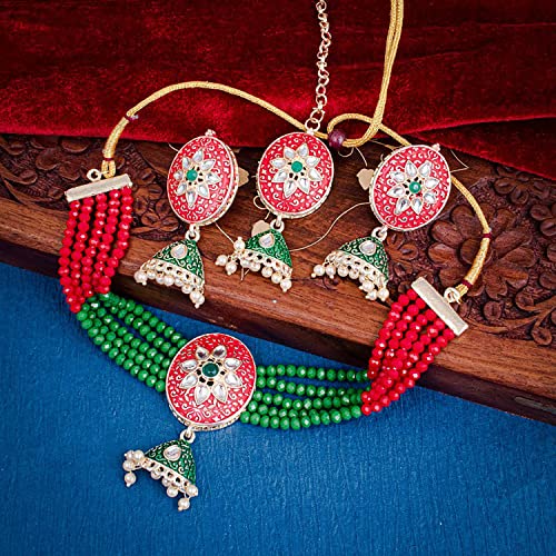 Image of Sukkhi mesmerizing Gold Plated Kundan & Pearl Choker Necklace Set For Women (NS101130)