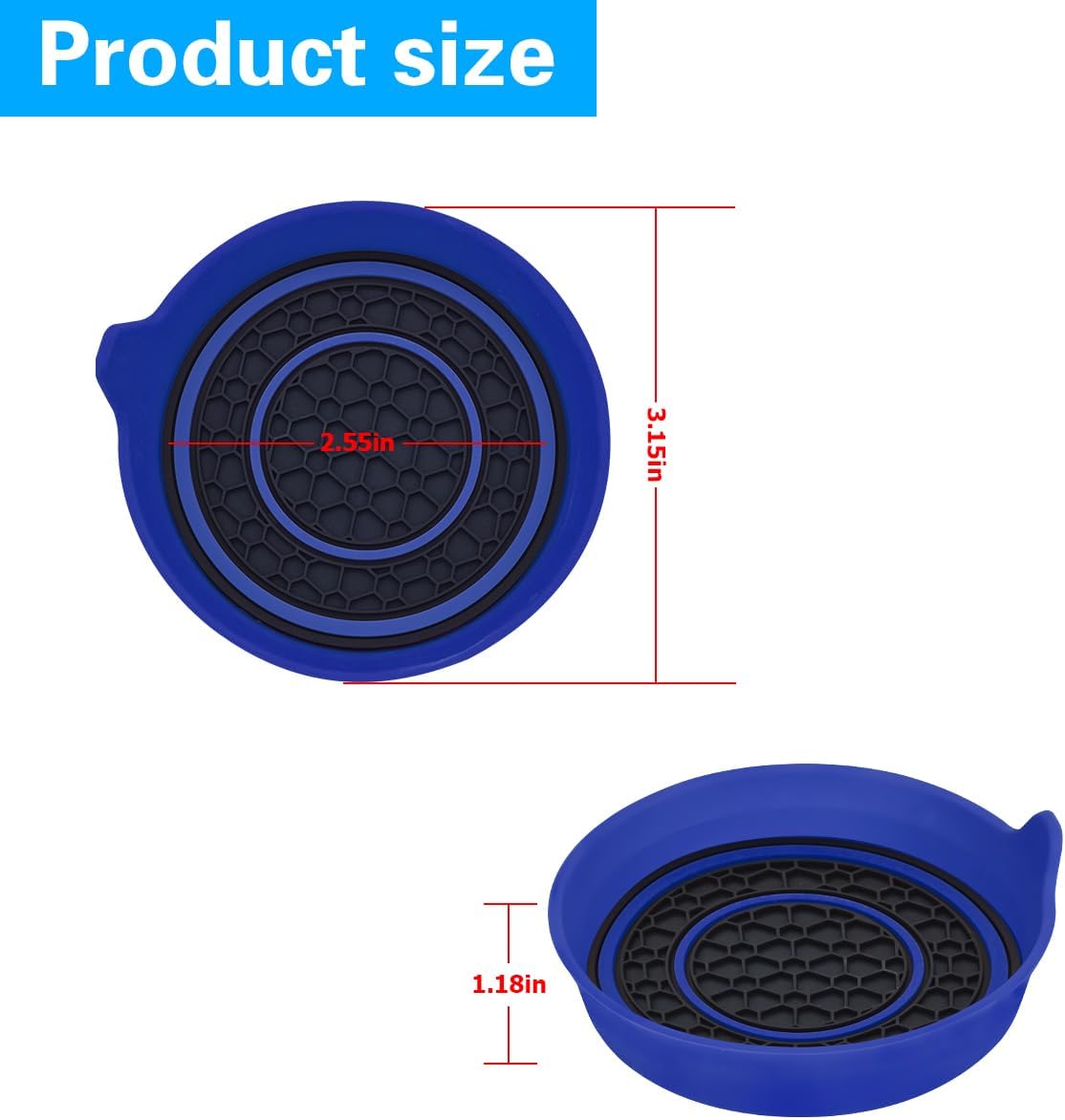 Mandark Car Cup Holder Coaster, 2.75 Inch Non-Slip Vehicle Cup Holder Insert Mats, Dustproof Automotive Interior Console Cup Insulated Pads Accessories, Universal for SUV, Sedan, Truck (Blue)