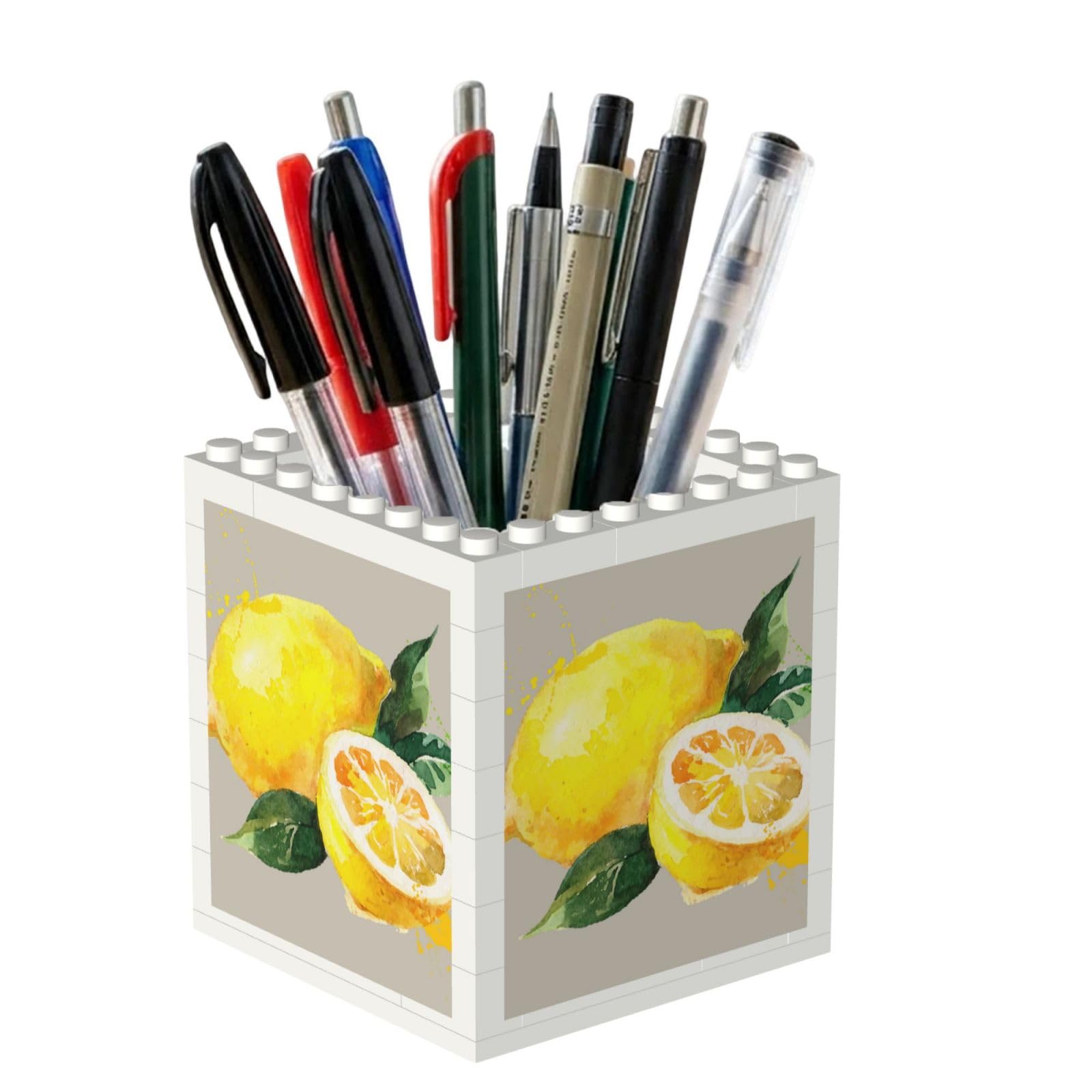 Poadnly Watercolor Summer Fruit Lemons Slich Leaves, Pen Pot Pencil Holder for Office Home School, Compact Desk Organiser for Office Stationery