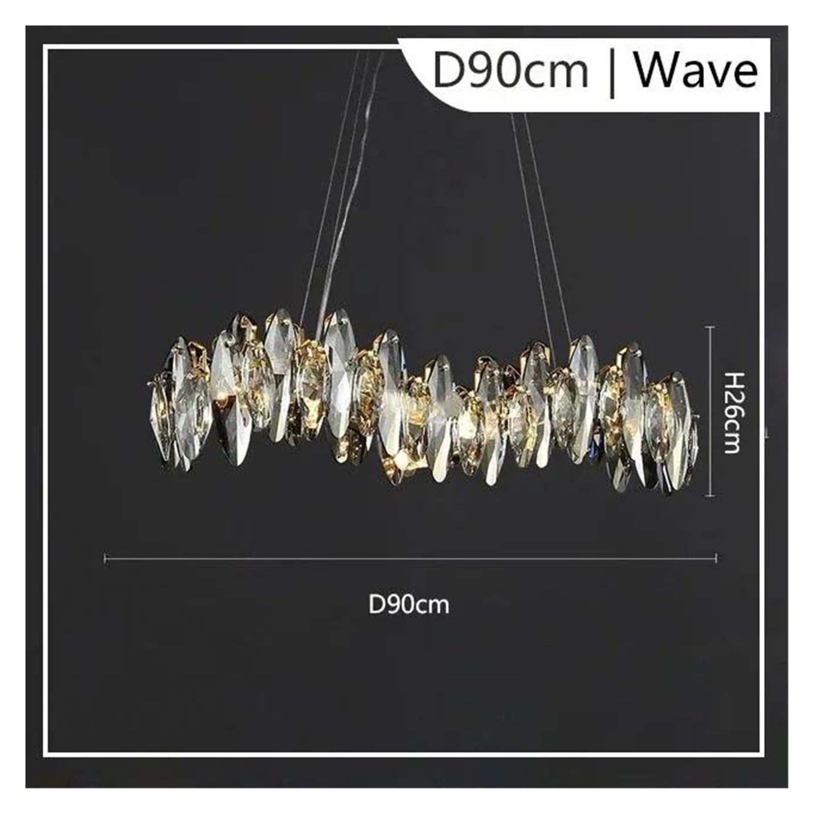 Générique Lustre LED moderne en cristal transparent gris, luminaire de plafond luxe for salon, salle à manger, chambre coucher, vestiaire, appareil électroménager lumineux(L90CM)