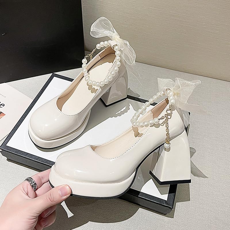 Cute Elegant Shoes with Pearl Charms Mary Jane Slip-ons Chunky Platform Comfy Slip-Resistant Lightweight Softy Casual Sandals Kawaii Y2K Pretty Pastel Gifts for Women & Girls2