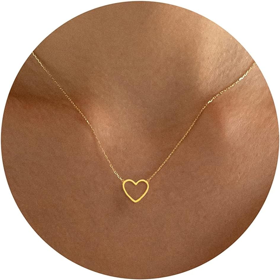 IeftopDainty Gold Heart Necklace for Women - 14K Gold/Silver Plated Cute Heart Handmade Disc Circle Bee Choker Adjustable Necklace for Women Trendy Jewelry