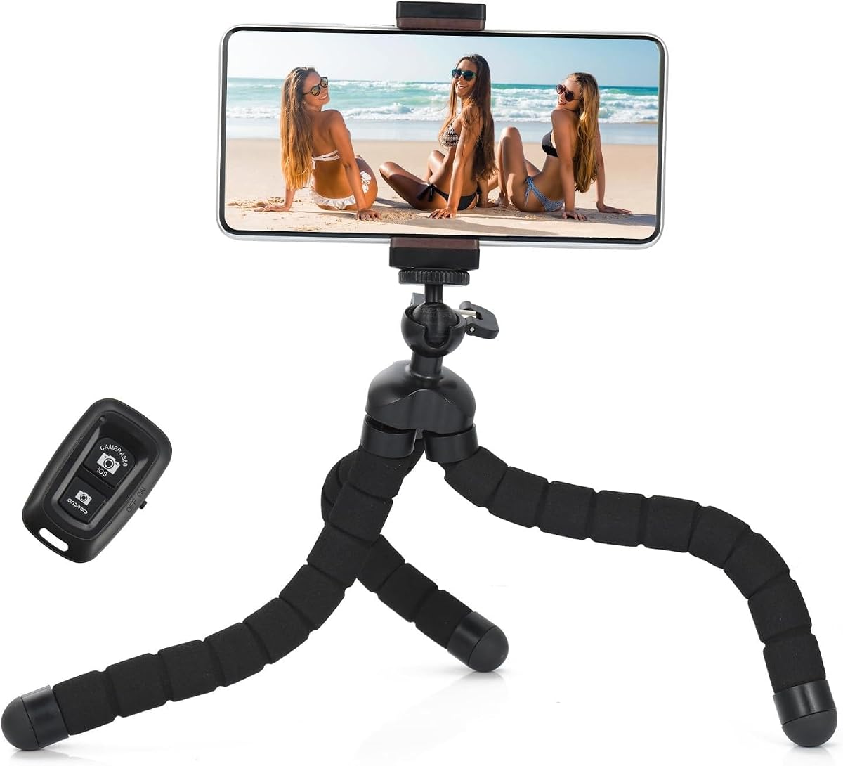 10 inch Octopus Phone Tripod with Wireless Remote, Black | Flexible Cell Phone Tripod Stand Portable Phone Holder Compatible with iPhone, Android All the Phones, Samsung, GoPro