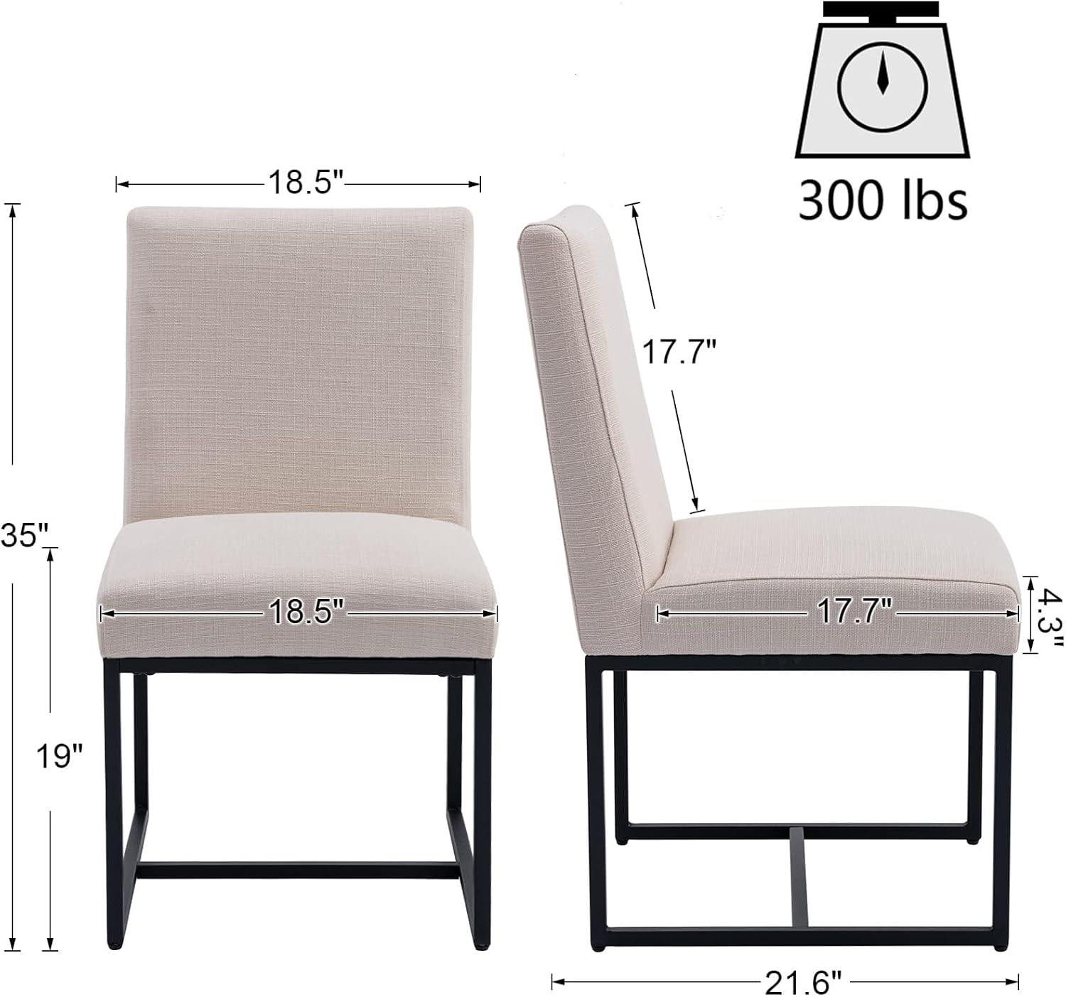 HNY Century Modern Dining Chairs Set of 4, Linen Fabric Kitchen & Dining Room Chair, Upholstered Dining Chair Side Chair with Black Finish Metal Frame, Cream 4 PC