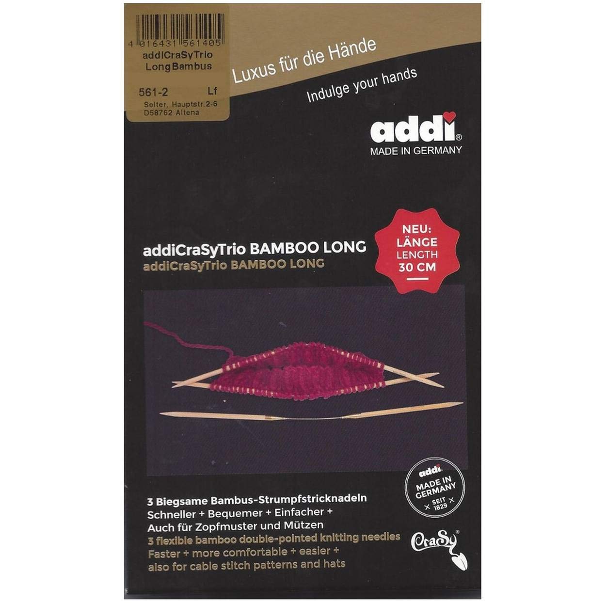 addi CrasyTrio Langes Bambus-Set (Flexi-Flips) mit goldfarbenen Kordeln und roter Nadelstärke 30 cm, 7 mm