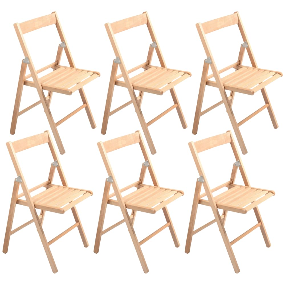 PALUPLUS 6 Sedie Pieghevoli in Legno di Faggio dal colore Naturale, Misura 42x40x78 cm, Sedia Salvaspazio Richiudibile, Struttura Resistente, Comoda Seduta, per Esterno ed Interno - 0696C