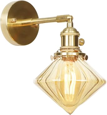 Wall Sconces Gold Brass Wall Sconce Vintage Clear Glass Wall Lamp Wall Mount Light Fixture for Bedroom Bedside Living Room Hallway Vanity Over Mirror Decor E27 Light SourceC