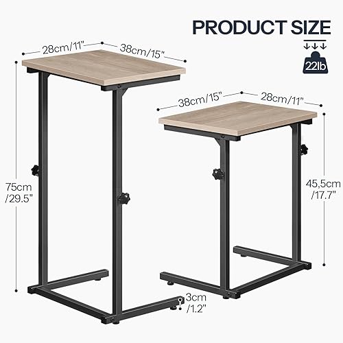 Miniatura 3 de HOOBRO Mesa auxiliar en forma de C para sofá, mesa auxiliar de altura ajustable, mesa de sofá para espacios pequeños, mesas de sofá que se deslizan