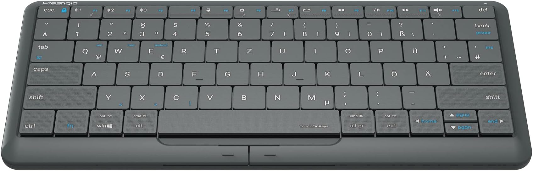 Prestigio Click&Touch2 Bluetooth Wireless Keyboard with Touchpad for iPad - Wireless Keyboard with Integrated Touch Pad for Tablet, Smart TV, Desktop and Laptop - QWERTZ German Layout