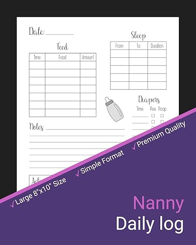 Nanny Daily Log: Simple Baby &amp; Toddler Schedule Tracking Book: Feed, Sleep, Diapers, Activity &amp; Notes, Baby Log Sheet
