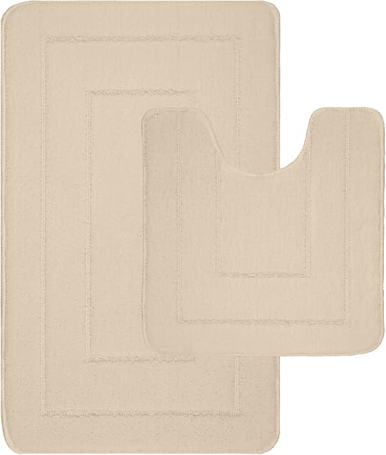 LifeStyle Comfort Ltd Non Slip Bath Mat 2 Piece Ichra Extra Soft Water Absorbent Bathroom Mats 100% Polypropylene Washable Pedestal Bath Rug Shower Bath Mat Bathroom Rug for Toilet (Cream)