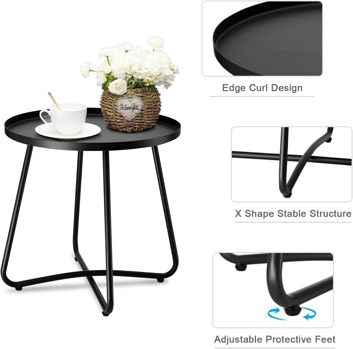 TeoKJ Outdoor Side Tables, Anti-Rust Metal Outdoor End Table, Small Patio Table Round End Table Outdoor Table for Garden Balcony Yard Porch Patio Lawn Black : Patio, Lawn & Garden
