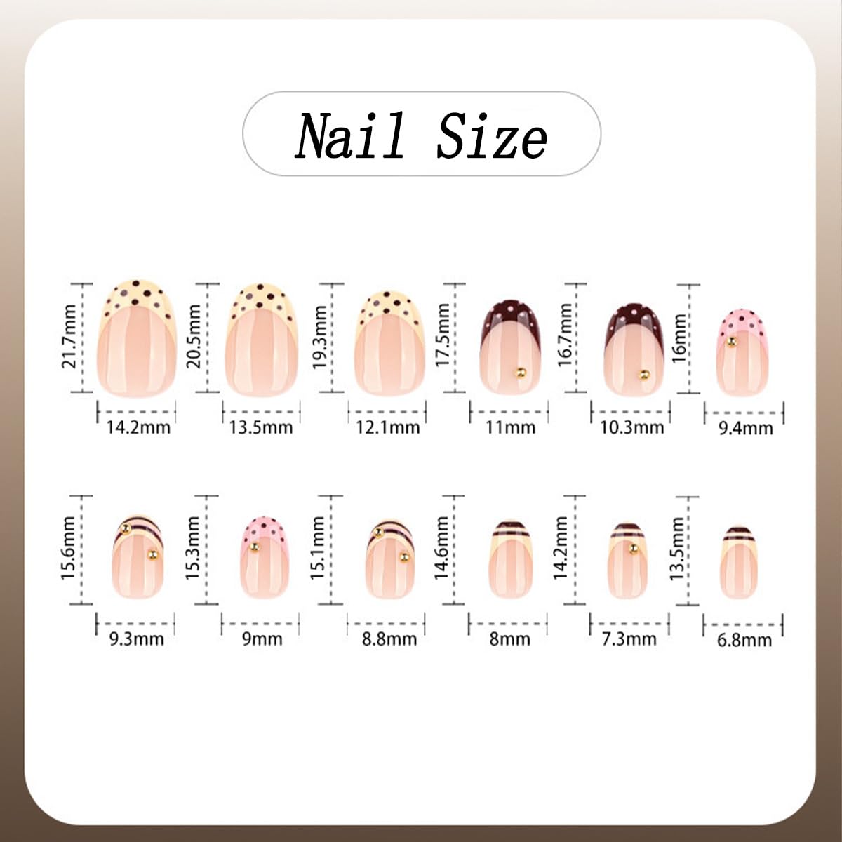 French Tip Press on Nails Short Oval Fake Nails Polka Dots False Nails Tip