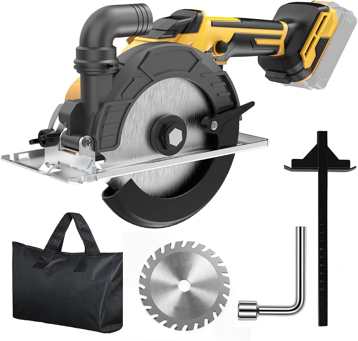 Sierra circular inalámbrica de 6 pulgadas compatible con batería DeWalt de 20 V máx., 2,2"(90°), 1,5"(45°) de profundidad máxima de corte, liviana con bolsa de herramientas, regla guía, hoja de 6" para corte de madera y PVC (SIN batería)